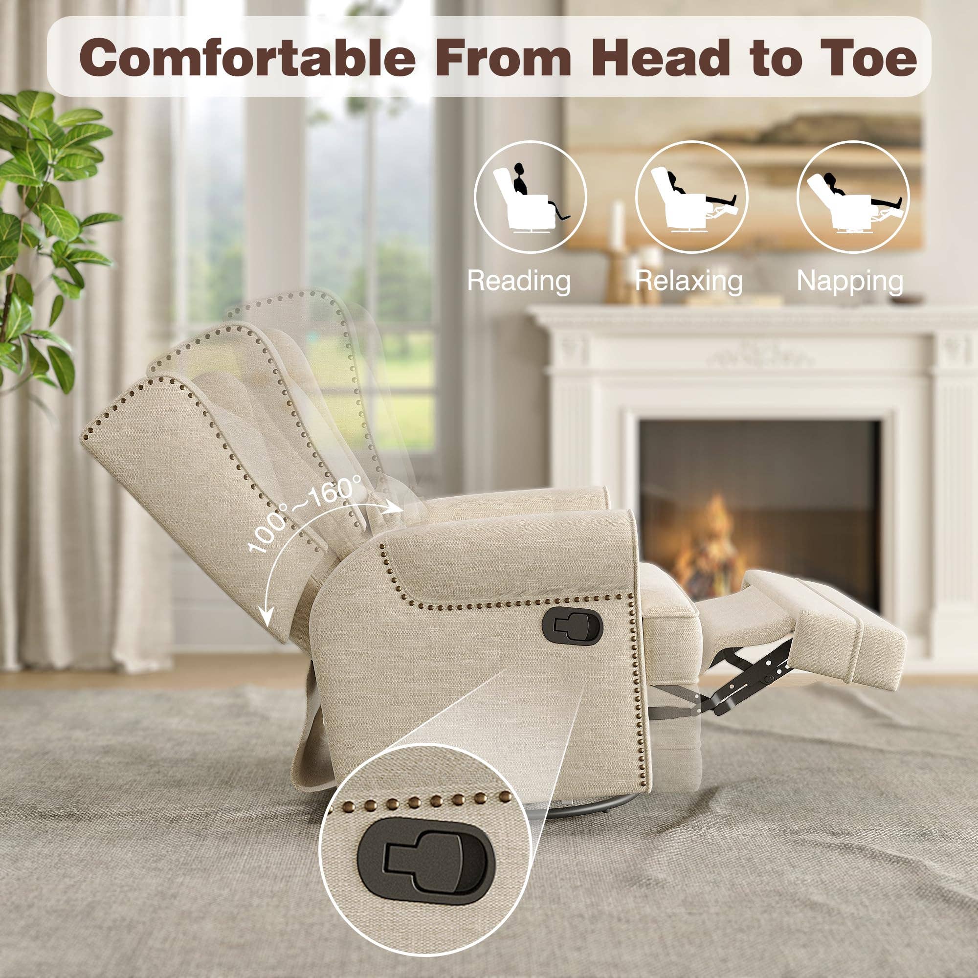 Heynemo - Wholesale Chair - Swivel Upholstered  Recliner Chair with Extra Large Footrest1
