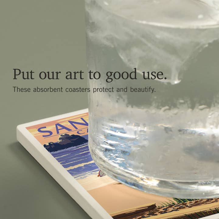 Lantern Press - Wholesale Coasters - CERAMIC COASTER San Diego, California, Woody on Beach 23