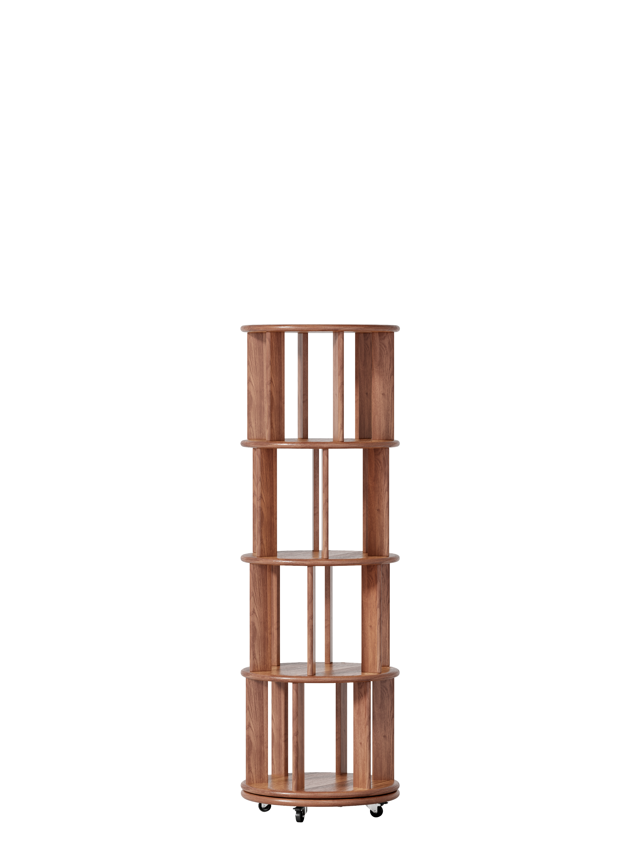 39F Inc. - Wholesale Bookcase - Walnut 4-Tier 100% Solid Wood Rotating Bookshelf with Wheel4