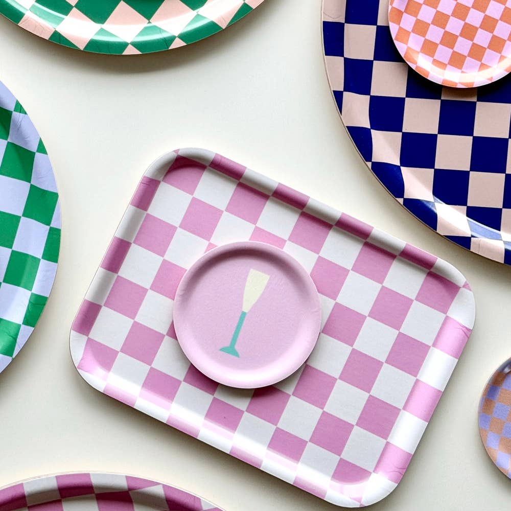 BLU KAT - Wholesale Serving Tray - Rasberry / Cream CHECKER Rectangular Serving Tray - 27x20 cm1