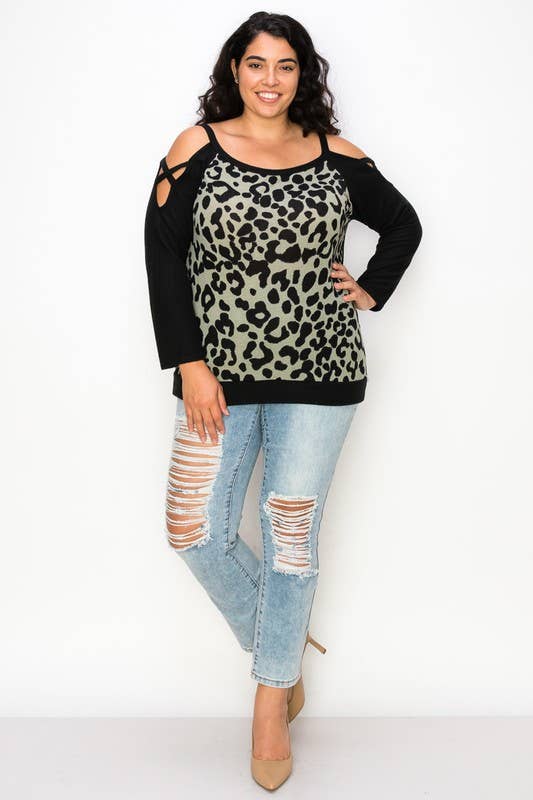 A.gain – Großhandel Strickoberteil – Damen – 10766LP561 - COLD-SHOULDER-TOP MIT TIERMUSTER IN ÜBERGRÖSSE16