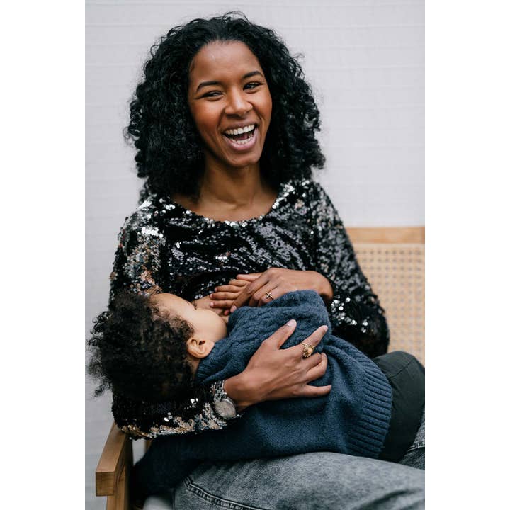 Black Night Fever Mama Sequin Nursing Top for wholesale on Faire1