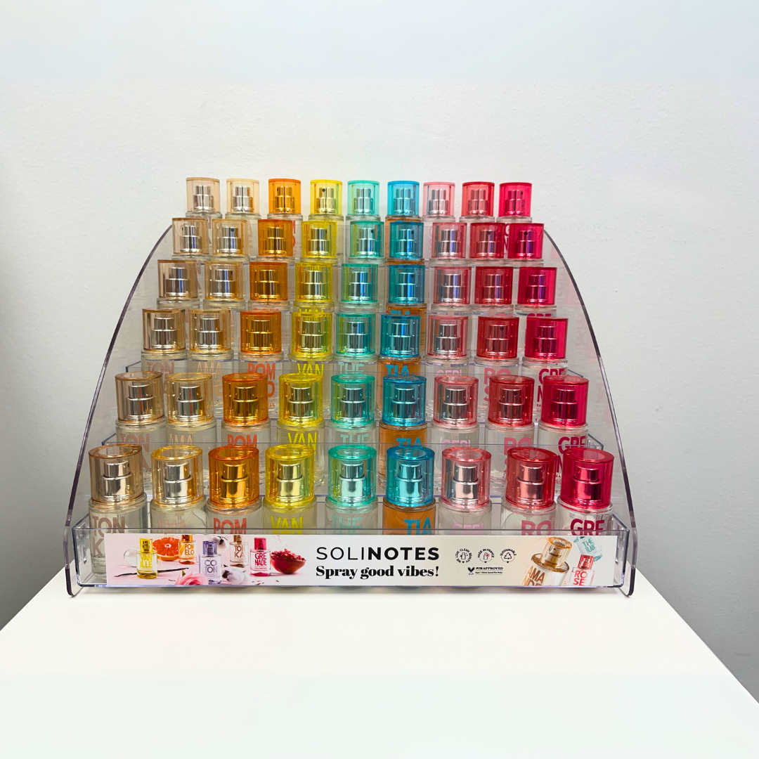 Solinotes (US Stores) - Distributed by Scents of Europe - Vente Présentoirs de commerçant - Beauté et bien-être - LOT SPÉCIAL DE 54 mini-parfums + présentoir en acrylique GRATUIT1
