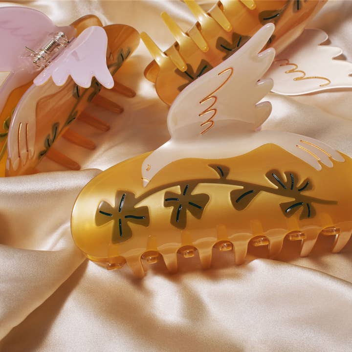 WINONA IRENE - Vente Pince à cheveux – femme - Pince à cheveux en acétate White Dove and Lucky Four Leaf Clover XL1