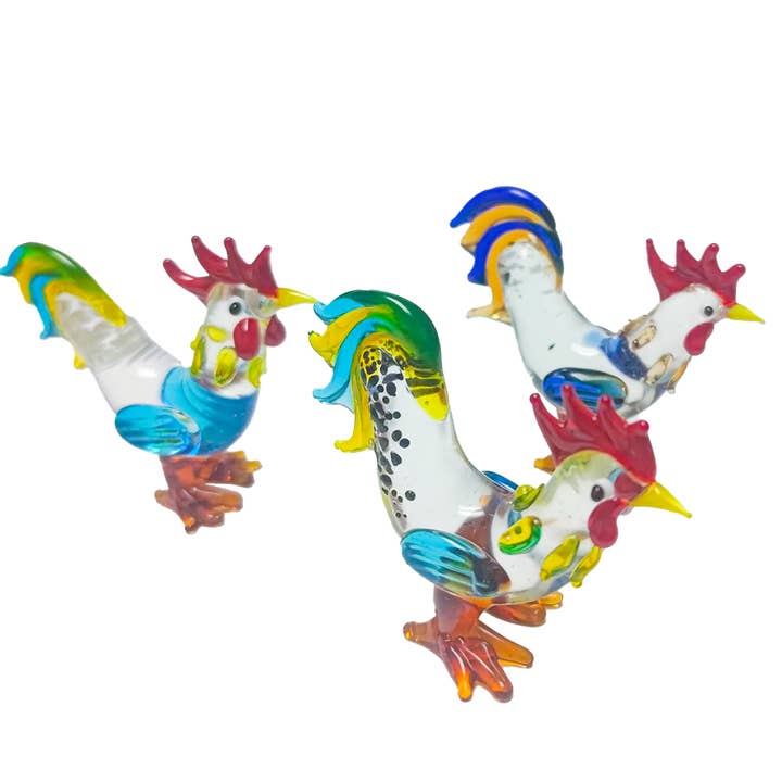 Mini Glass Rooster Figurines for wholesale by Sea Creations