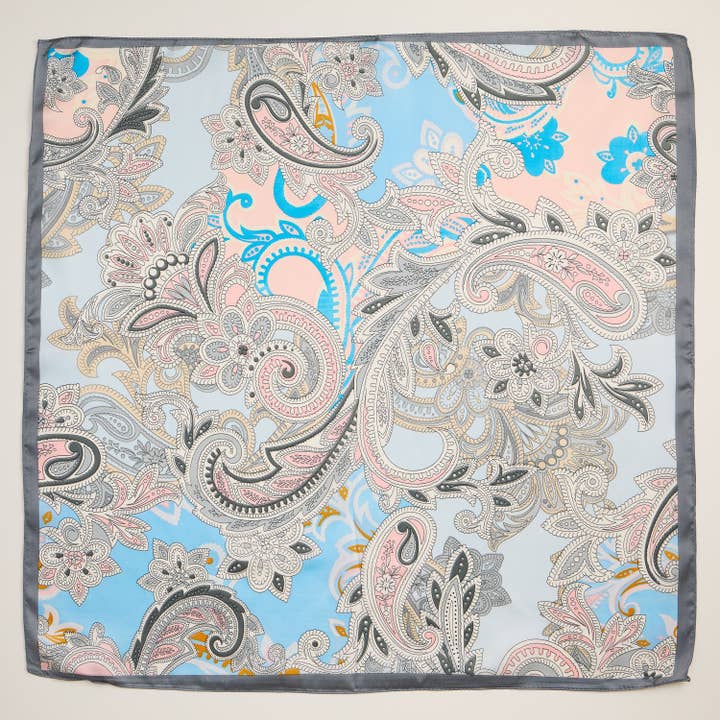 Pink Elegant Paisley Floral Silk-Feel Square Scarf for wholesale on Faire1