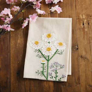Set of 4 Embroidered Cross Brown Cotton Tea Towels - Foreside Home & Garden