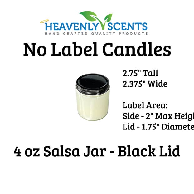 Heavenly Scents - Wholesale Jar/Filled Candle - 4oz Salsa Jar Soy Candles - Black Lid - 6 Pack No Label