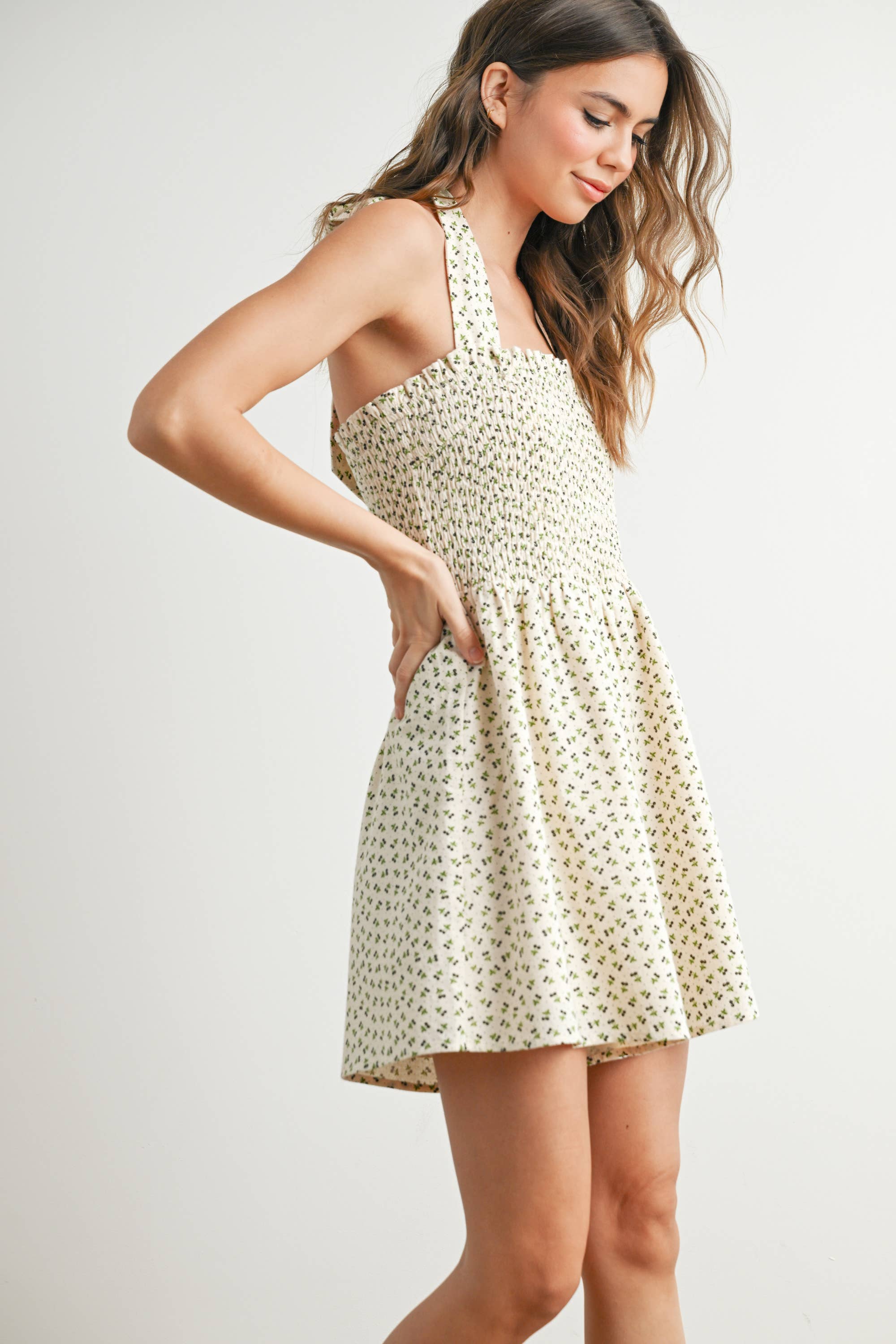 BUTTERMELON - Wholesale Dress - Women's - Classic Ditsy Mini Dress - BMR76727