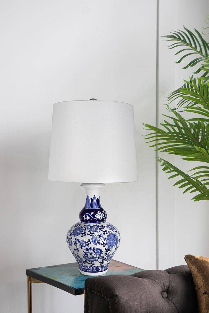 A&B Home Group Inc. - Wholesale Accent/Desk Lamp - D14x27.5" Blue and White Round Ceramic Vase Lamp1