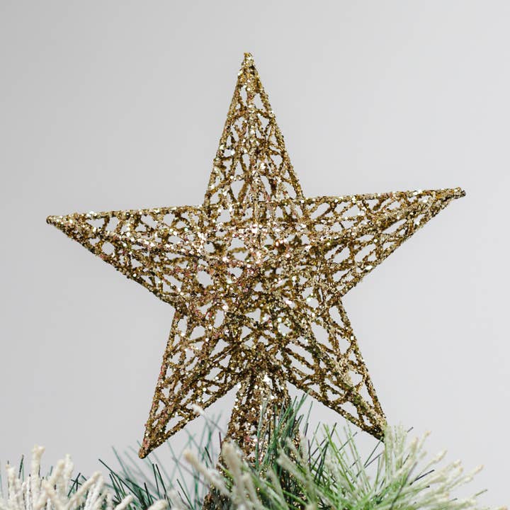 Guld Glitter Star Tree Topper Juletræ Dekoration (18 cm) for engroshandel hos Qube Luxe by Debbie Marks
