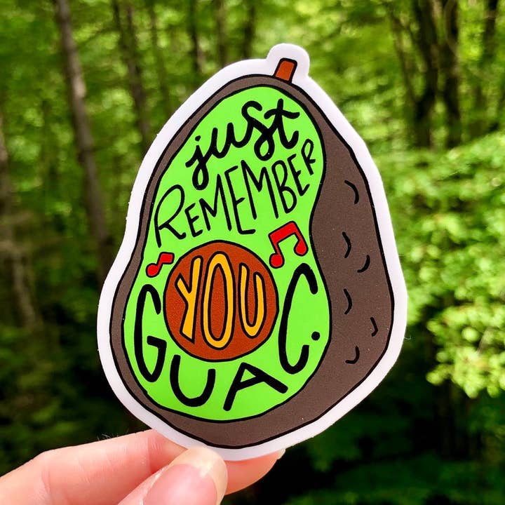 Hånd-bogstaver Du Guac Avocado Sticker for engroshandel hos Wander On Words