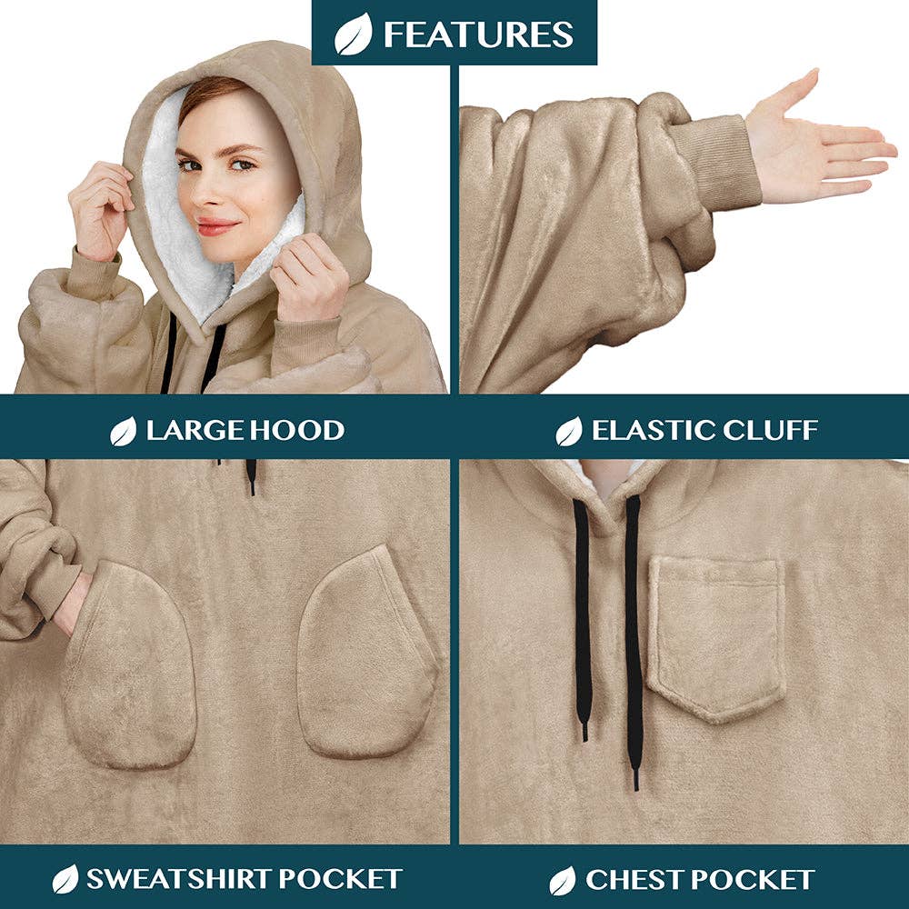 Pavilia - Wholesale Hoodie - Women's - Chest Pocket Sherpa Hoodie Blanket - Patch Pocket (Regular / Long)77