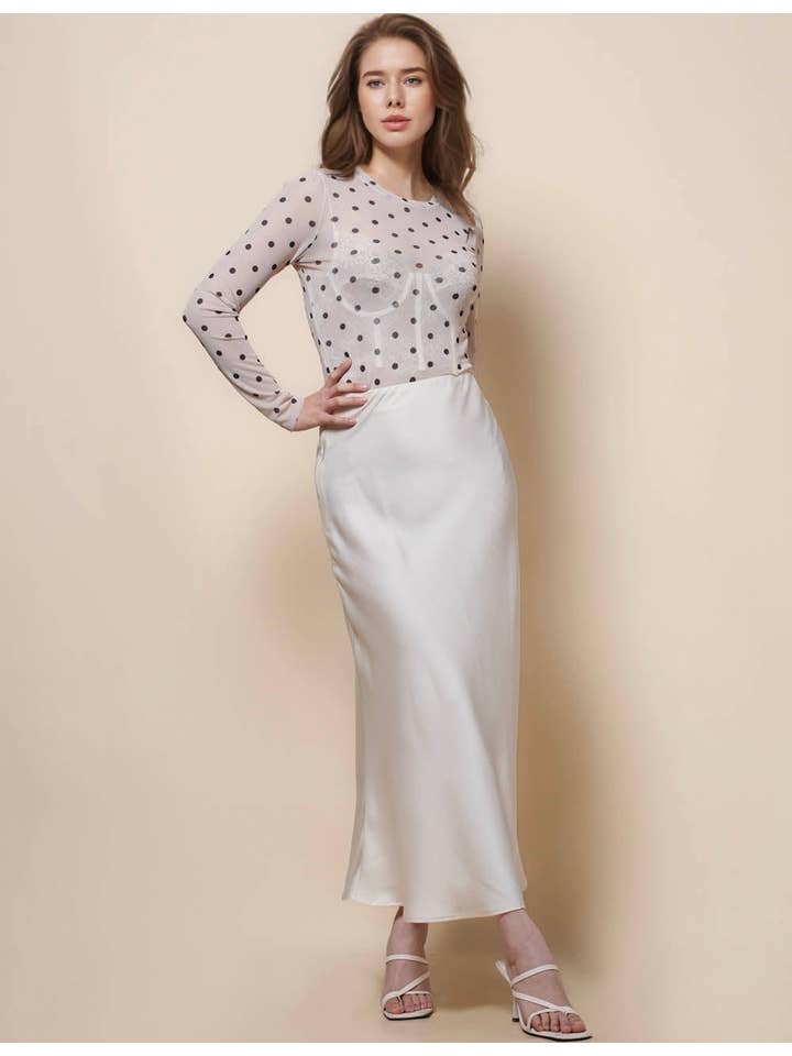 Sweetkama - Wholesale Skirt - Women's - Ladies Satin Elastic Wait Pearlescent Midi Skirt SKS504534