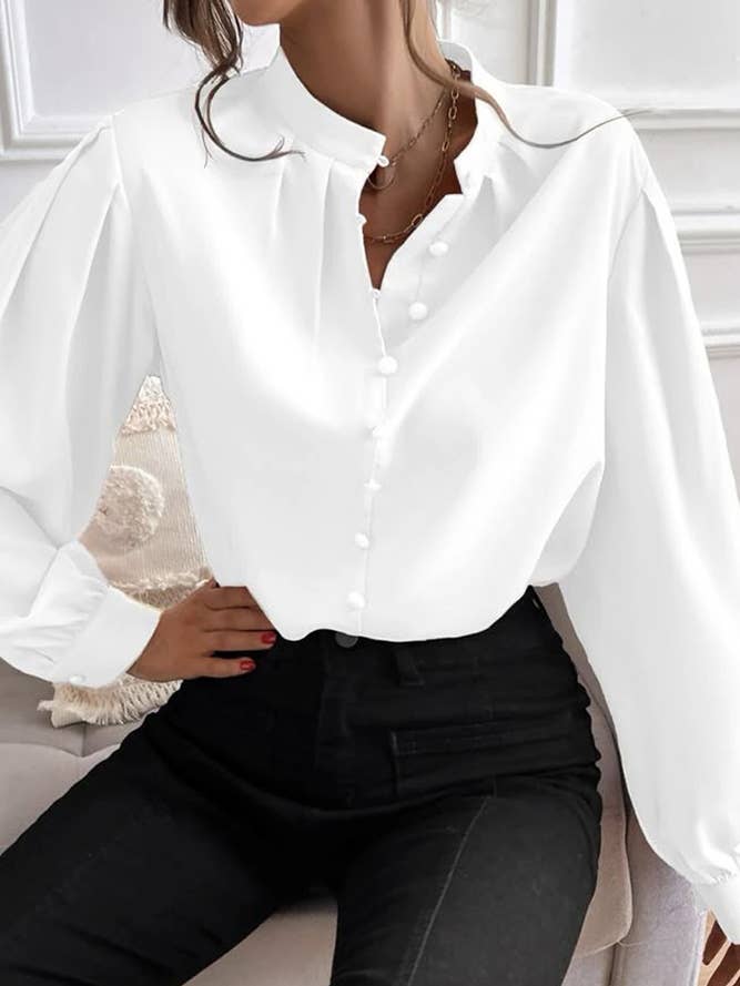 UNISHE - Wholesale Buttoned-down shirt – Women's - Plain Button V Neck Blouse Shirt GSS0991