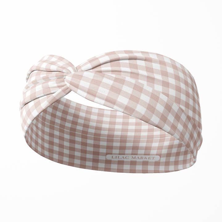 Simply Gingham in Taupe for wholesale by Lilac Market Headbands