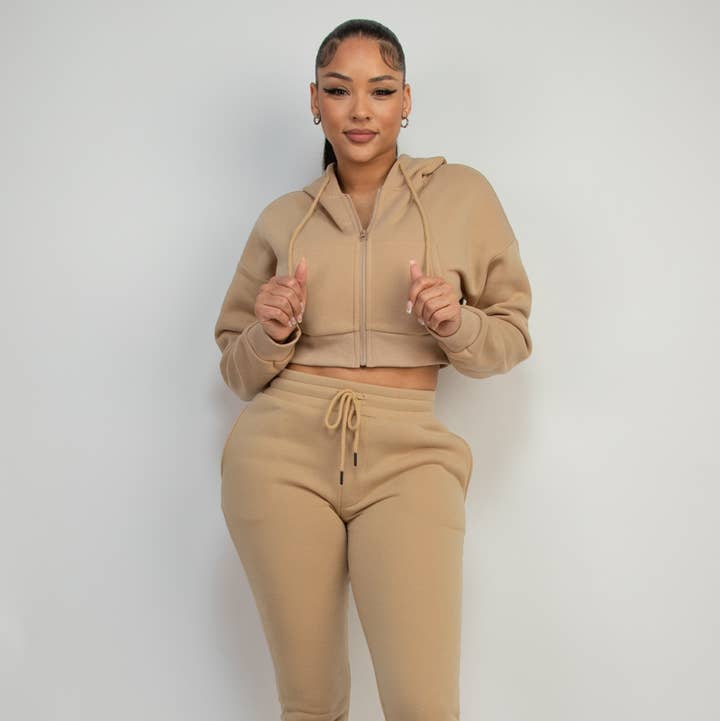 Boswell - Wholesale Lounge Set - Women's - FLEECE HOODED TOP AND PANTS SET1