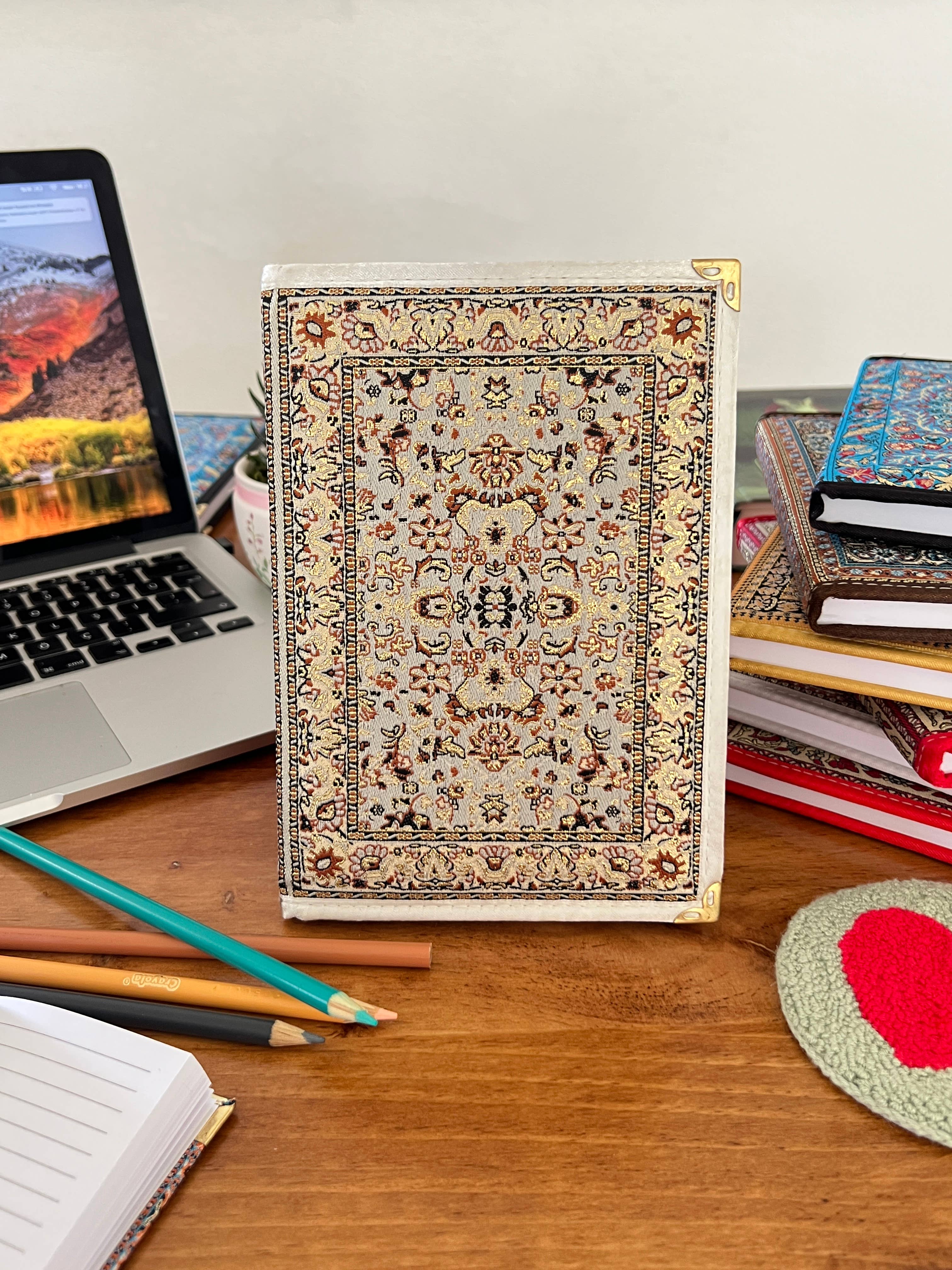 Umays Boho - Wholesale Notebook - Beige Large Notebook, Boho Journal, Carpet Notebook Journal