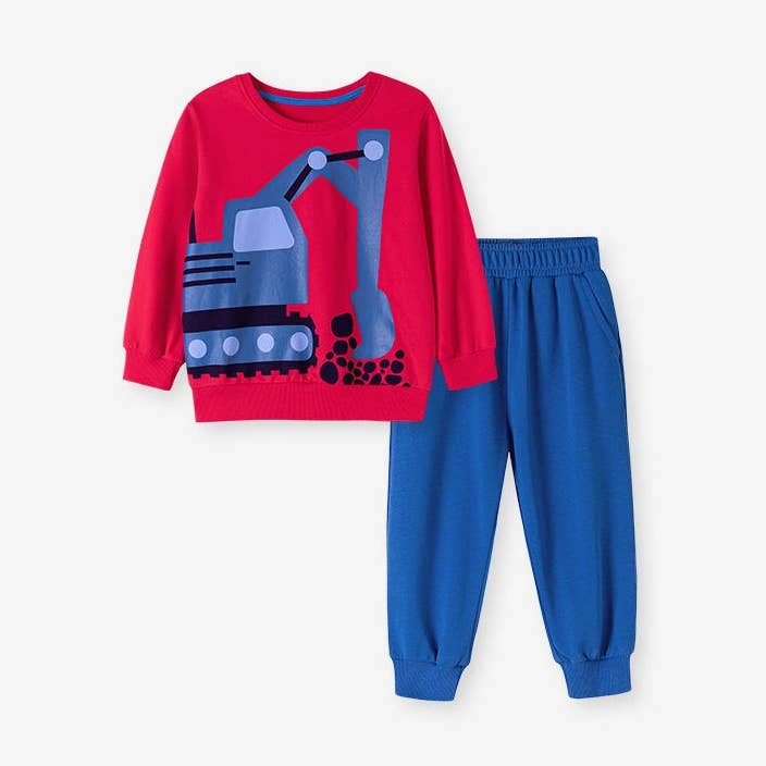 Spring and Autumn Boys Excavator Cartoon Pattern Long Sleeves Sweatshirt and Pants Clothing Set for wholesale by MyKids-USA®