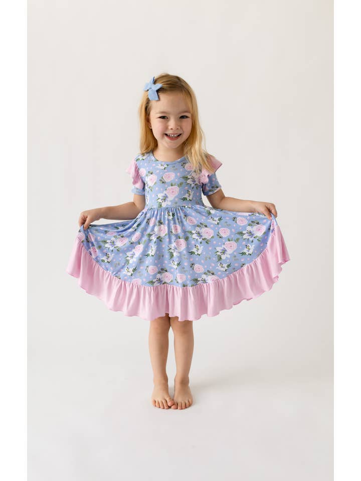 Laree + Co. - Wholesale Dress - Kids - Lillian Floral Bamboo Ruffle Spin Dress