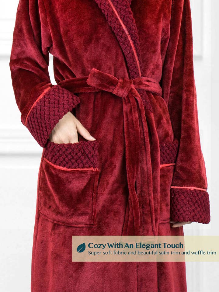 Pavilia - Wholesale Badjas - Dames - Damesbadjas van fleece met satijnen en wafelkanten36