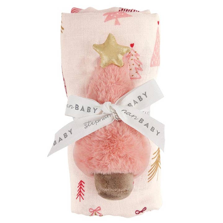 Stephan Baby by Creative Brands - Wholesale Swaddle Set - Baby - Swaddles with Plush Rattle - Pink Tree