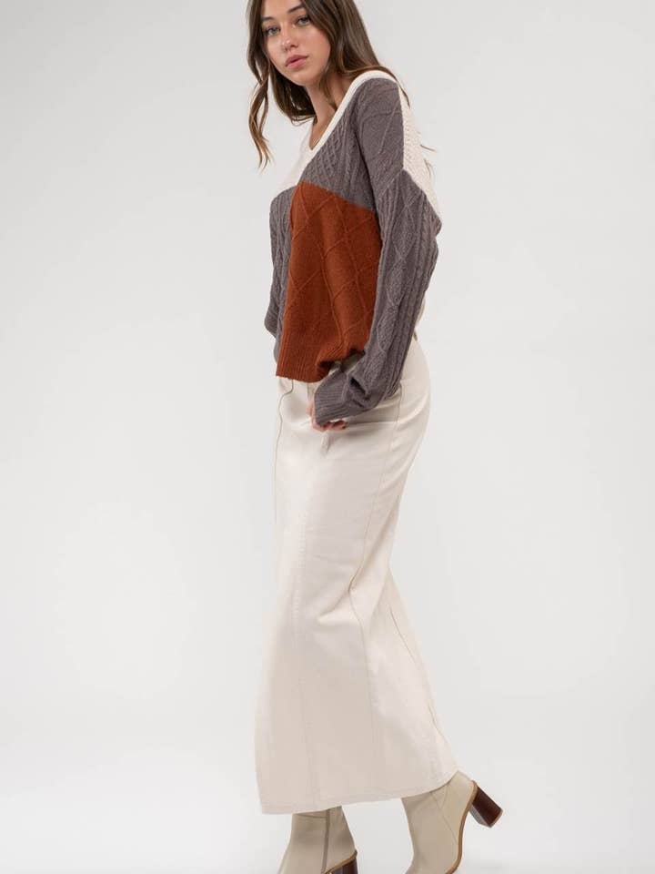 Blu Pepper - Wholesale Knit Sweater - Women's - LIGHT-WEIGHT COLORBLOCK KNIT