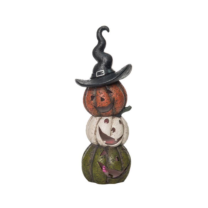 Vintage Light Up Resin Stacked Pumpkins Halloween Decor for wholesale by Transpac
