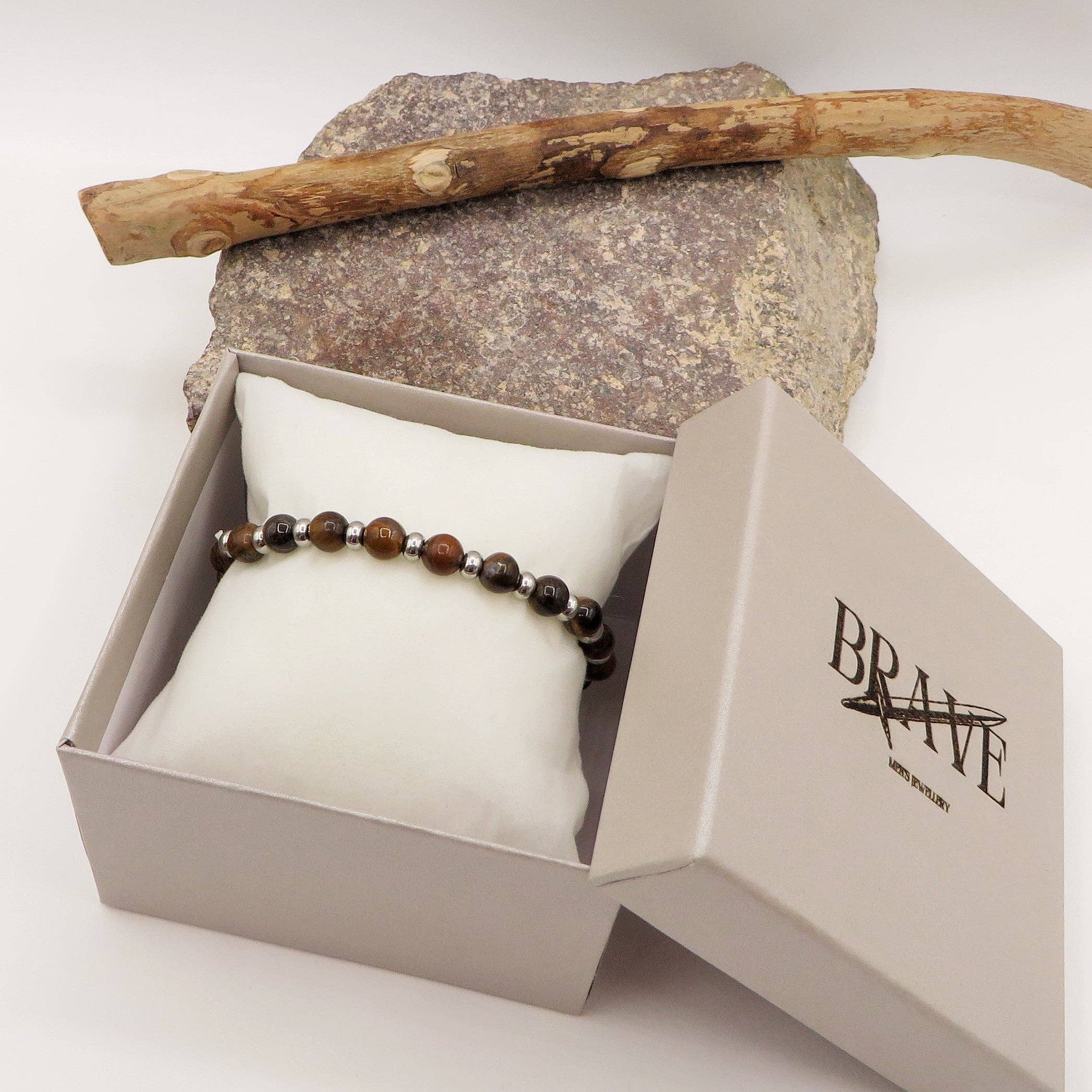 TIGERAUGE + STAHL SET NATÜRLICHER TIGERAUGE - HERREN - Halskette + Armband EDELSTAHL für den Großhandel auf Faire5