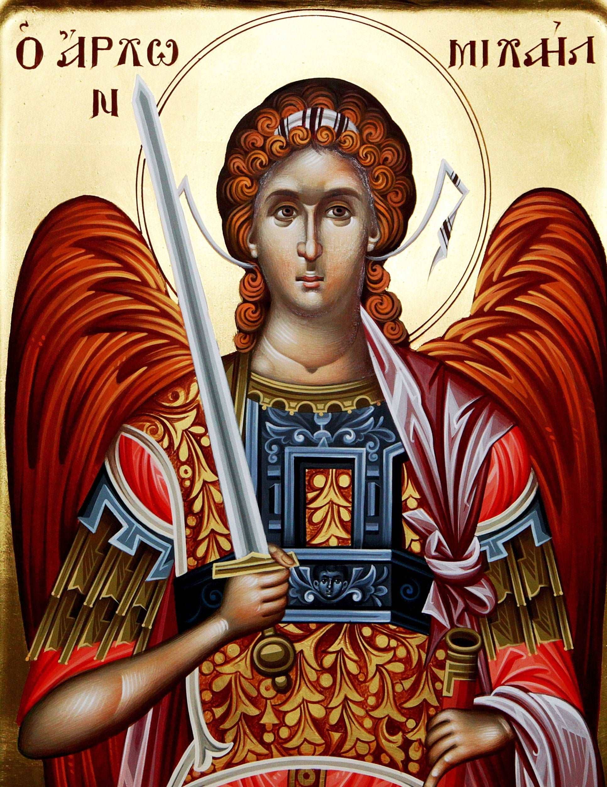 TheHolyArt – wholesale Väggplakett – Ärkeängel Michael ikon, Handgjord grekisk-ortodox ikon av St Michael, Bysantinsk konst vägghängande på trä plack religiös ikon, religiös gåva (3)6