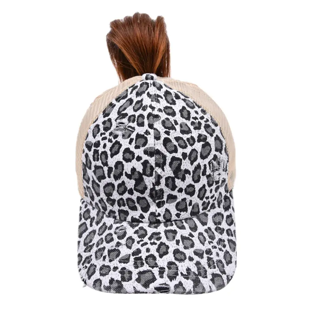 Arniyara - Vendita all'ingrosso Cappello per coda di cavallo - Donna - Berretto/cappello a coda di cavallo da donna con stampa leopardata grigio/bianca0