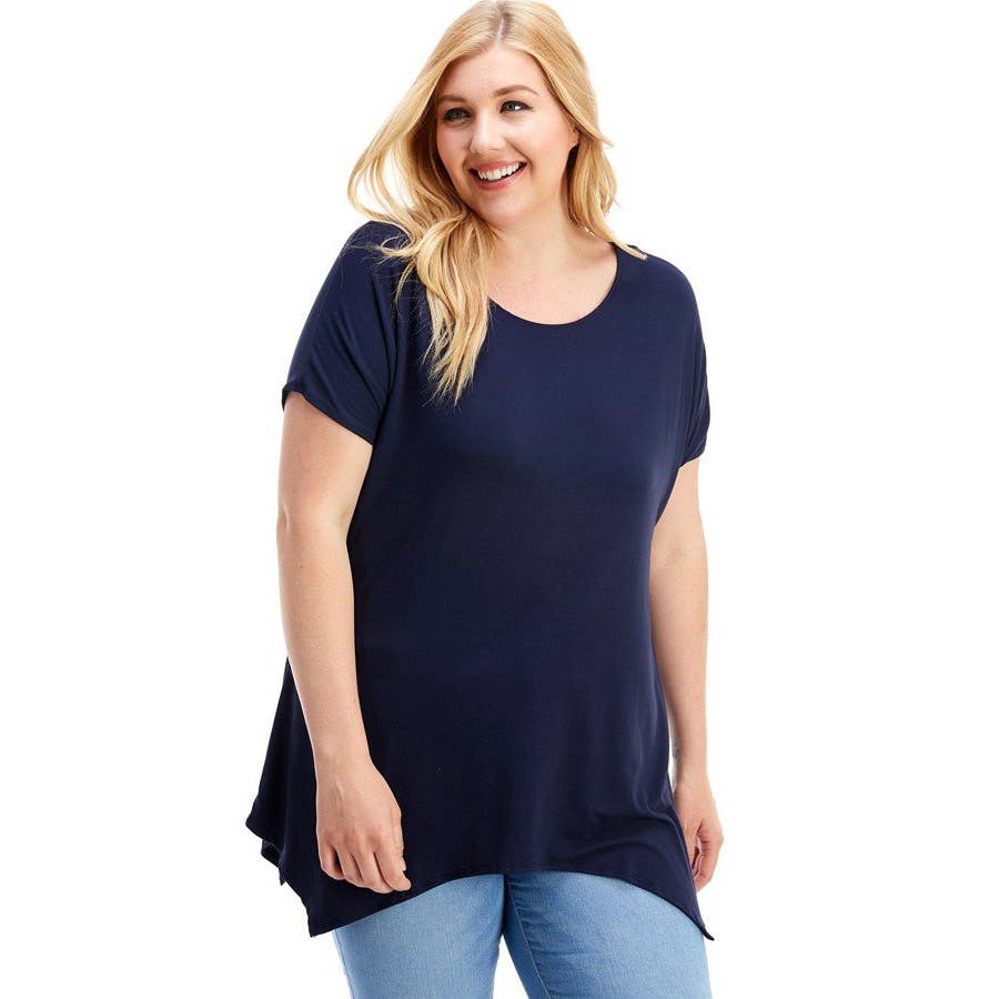 Azules Clothing - Wholesale Tunic - Women's - ATP-2307RSX Plus Size Asymmetric Short Sleeve Tunic10