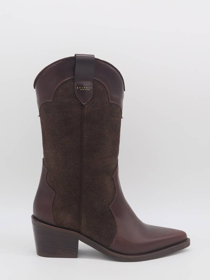 Houston western inspired mahogany suede leather women's boot for wholesale by STIVALI NEW YORK