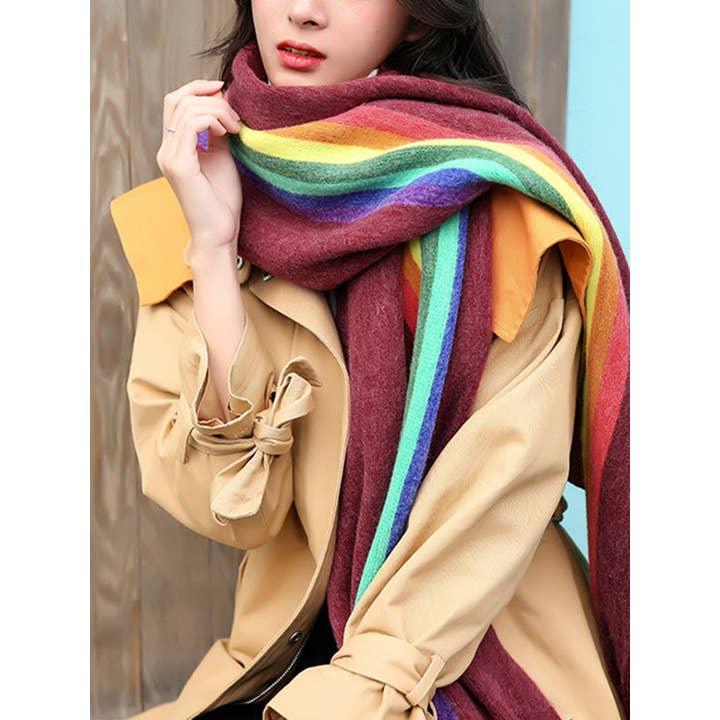 StyleGalX - Wholesale Scarf - Women's - Contrast Color Keep Warm Multi-Colored Tasseled Scarf1