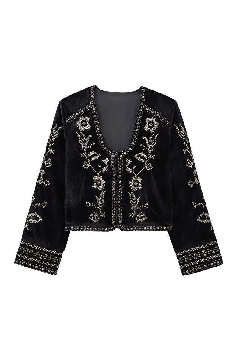 BLACK Patterned Open-Front Shacket for wholesale on Faire3