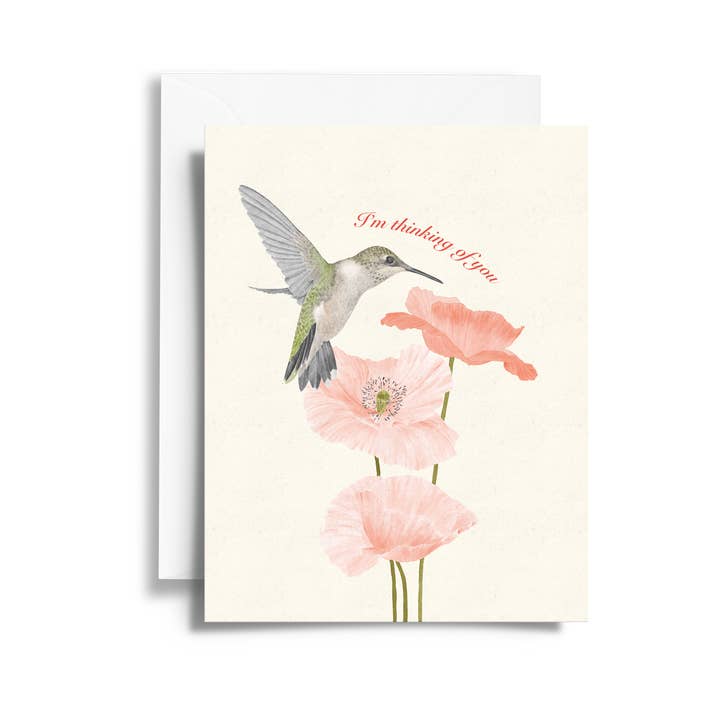 Tarjeta de Pensando en Ti | Colibrí y Amapola para venta al por mayor de Stacy Hsu Design & Illustration