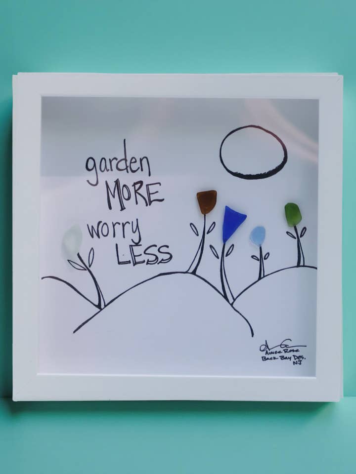Garden More Worry less Sea Glass art for wholesale by Back Bay Designs