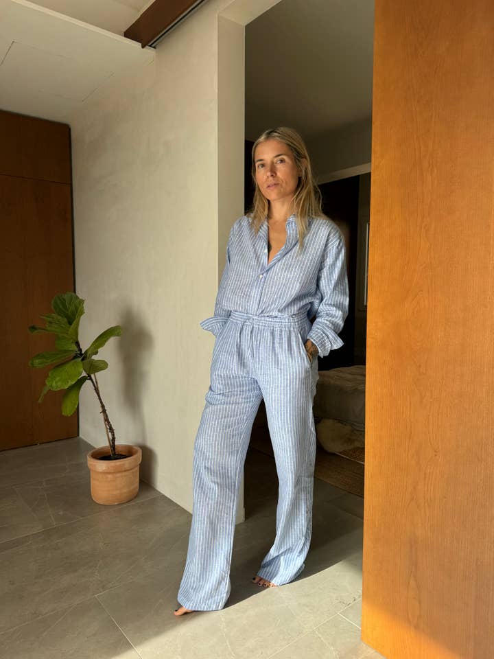 A PEACE OF IBIZA ® COLLECTION - Wholesale Button Down Shirt - Women's - Pauline Boyfriendshirt linen cotten striped3