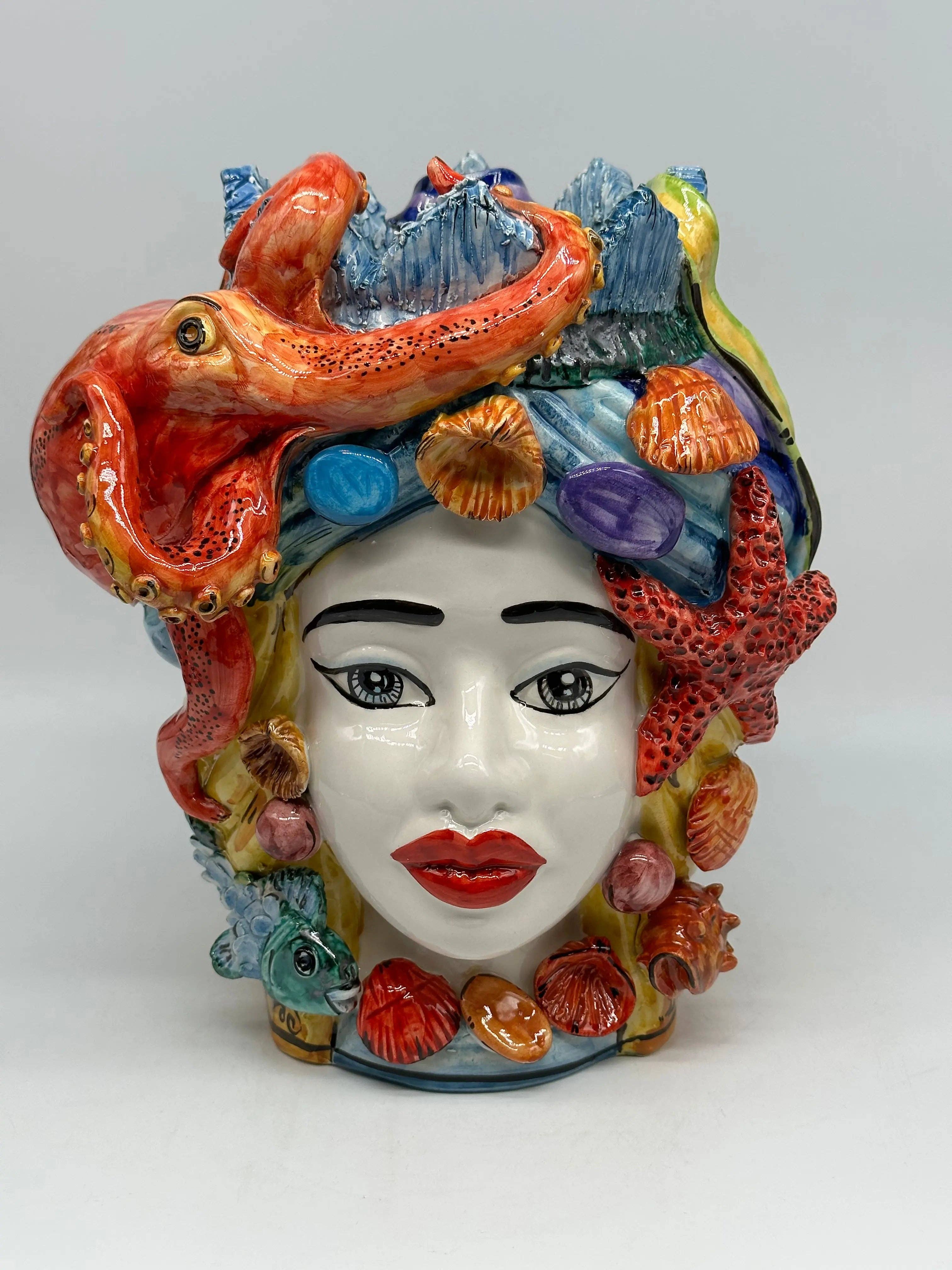 DD Ceramiche Siciliane - Wholesale Decorative Figurine - Teste di Moro Nettuno Ceramica Caltagirone cm H.30 L.24 Handmade Sicilian Decoration4