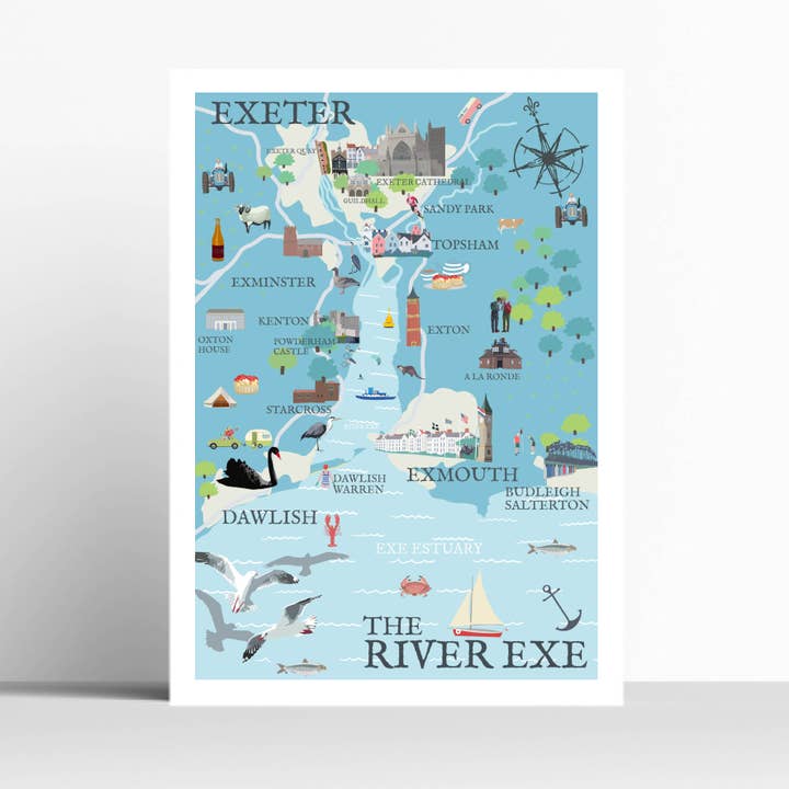 DE KAART VAN DE RIVIER EXE voor wholesale door Betty Boyns Designs