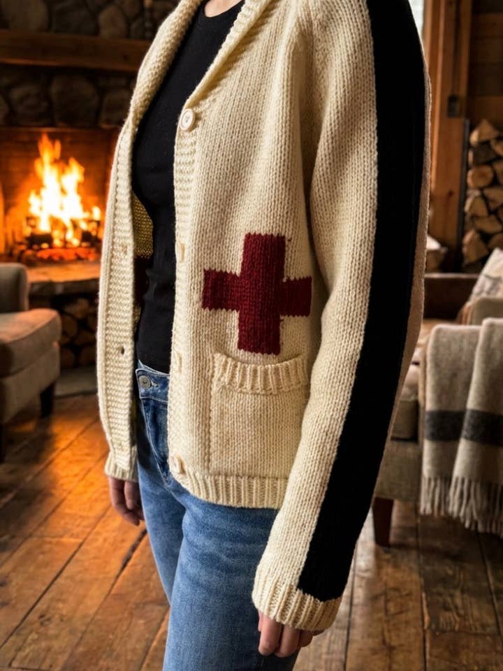 Cross Varsity Cardigan in Ivory/Red/Black for wholesale by Pink Pineapple