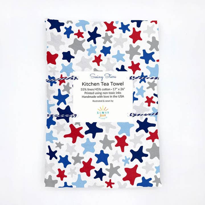 Torchons en lin/coton imprimés patriotiques "Seeing Stars" USA pour la vente par Sunny Day Designs