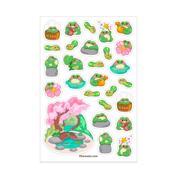 Frog in Zen Garden Sticker Sheet for wholesale by Meowashi Studio