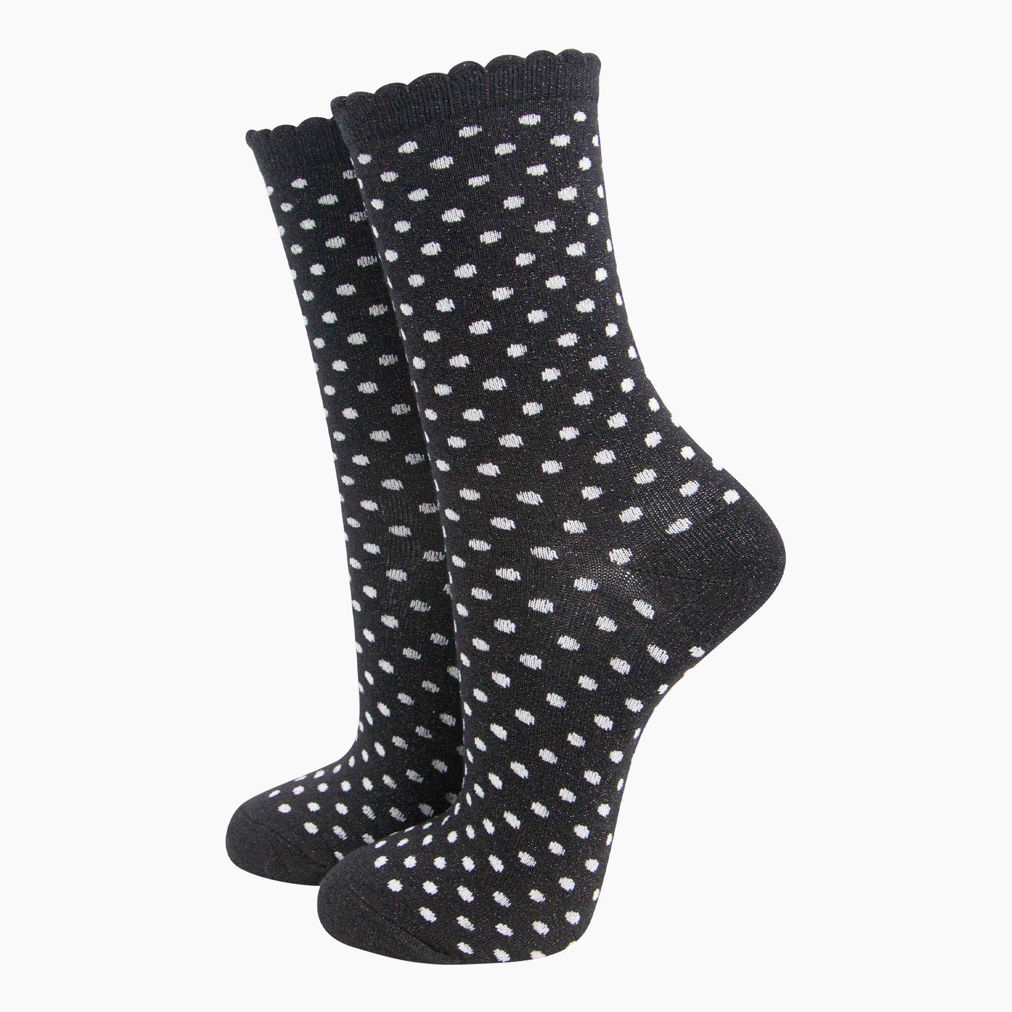 Sock Talk – Großhandel Socken – Damen – Damen-Glitzersocken - Schwarz/Weiß, Polka Dots2