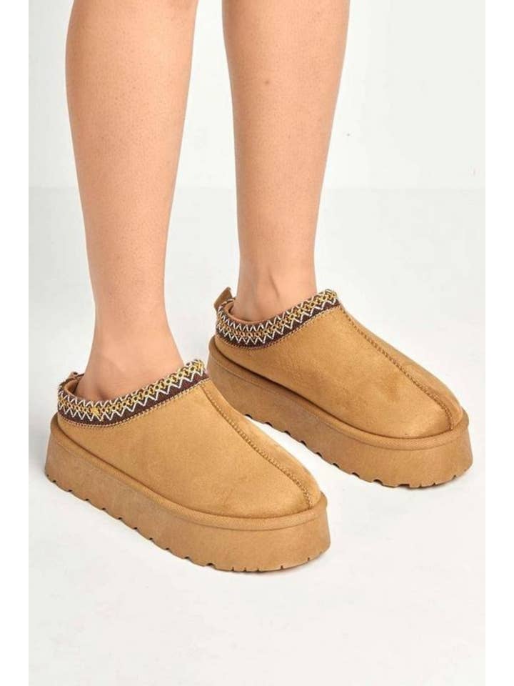 No Doubt Shoes - Wholesale Slides - Women's - Women's Faux Fur Lined Slipper Platform Sliders Aztec Mules 15