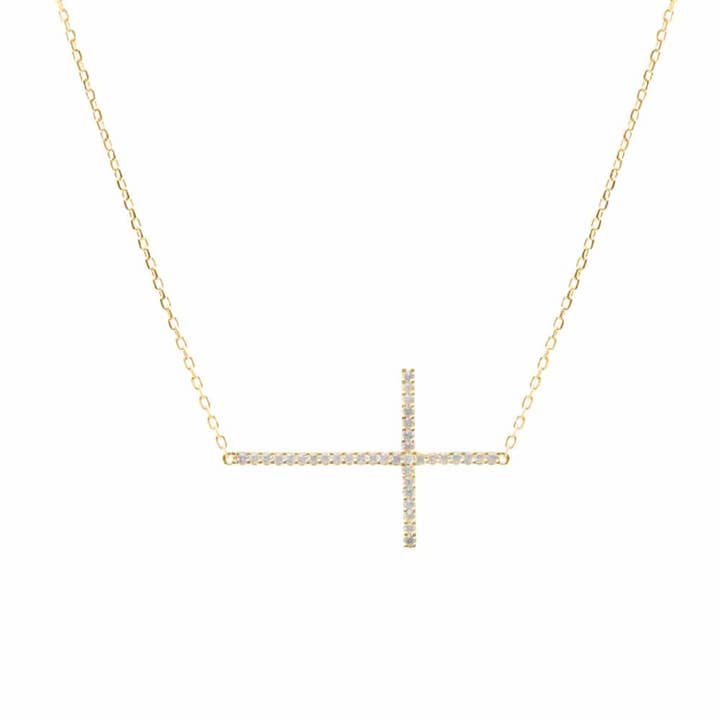 Horizontal cross gilt silver necklace for wholesale by ORUS BIJOUX