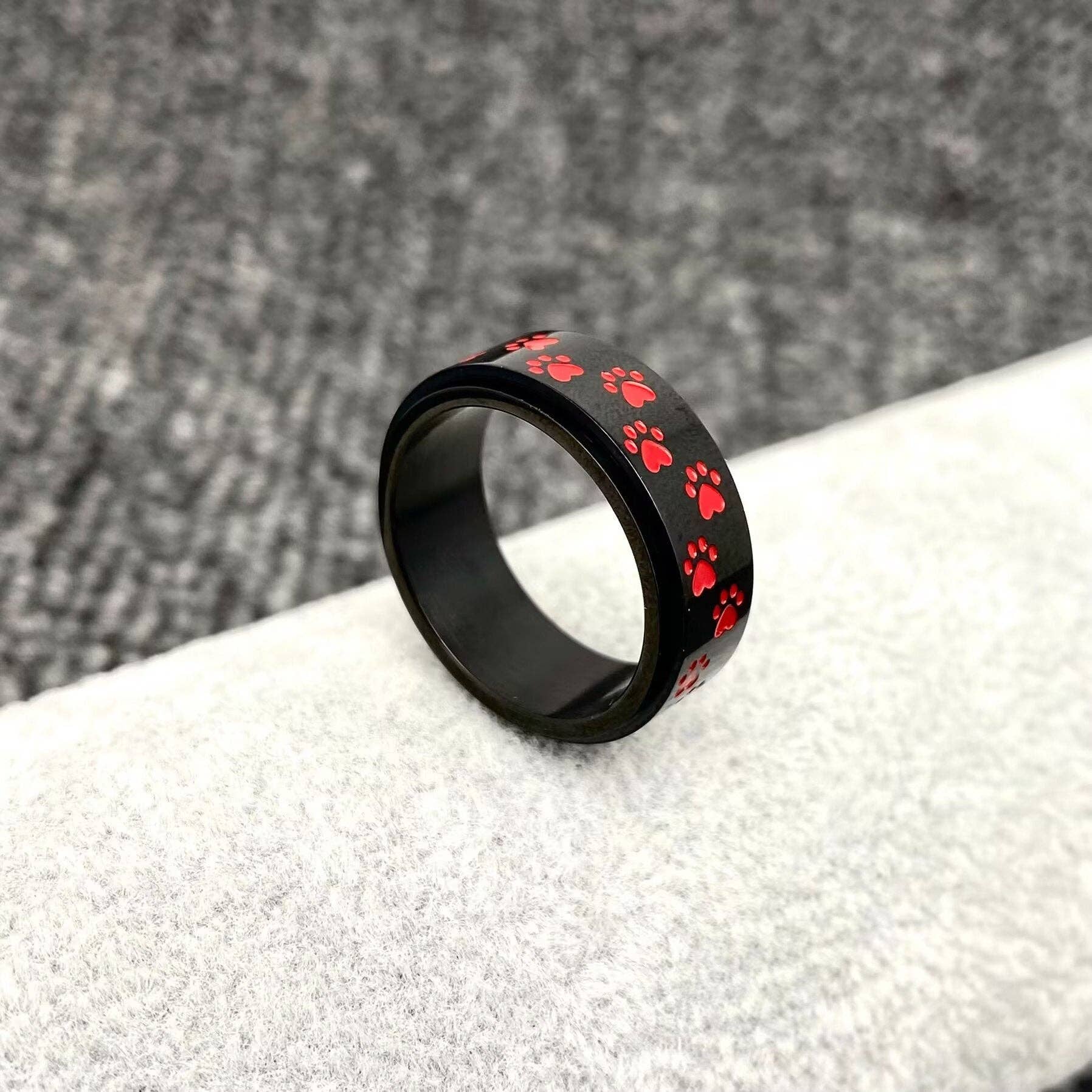 Mio Queena - Wholesale Cocktail/Statement Ring - 8mm Enamel Dog Paw Print Stainless Steel Rotatable Ring4