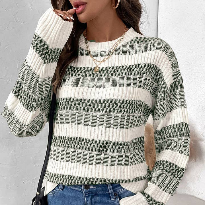 Green Casual striped color pullover sweater for wholesale on Faire4