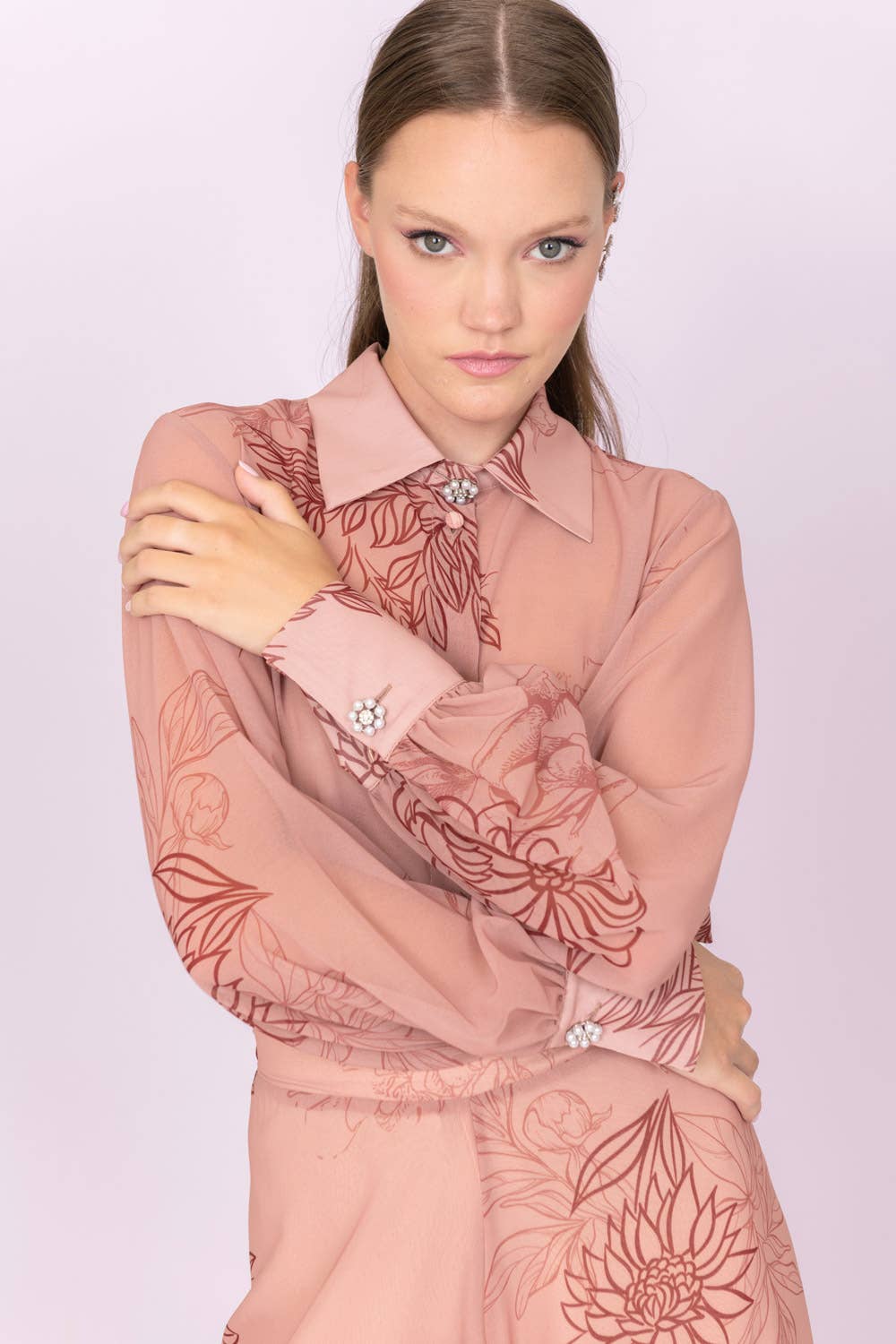 Multicolor Flower Fantasy Shirt With Jewel Buttons 100% Pl for wholesale on Faire1