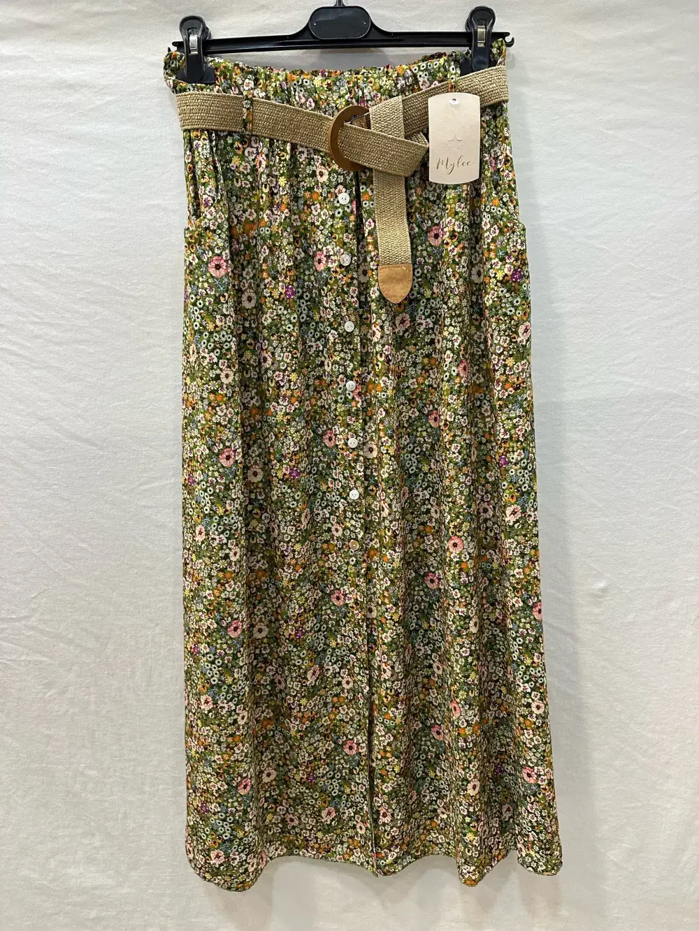 Mimi & Gogo - Wholesale Skirt - Women's - Floral Buttoned Long Skirt with Belt @3995_JuBoutCeinture16